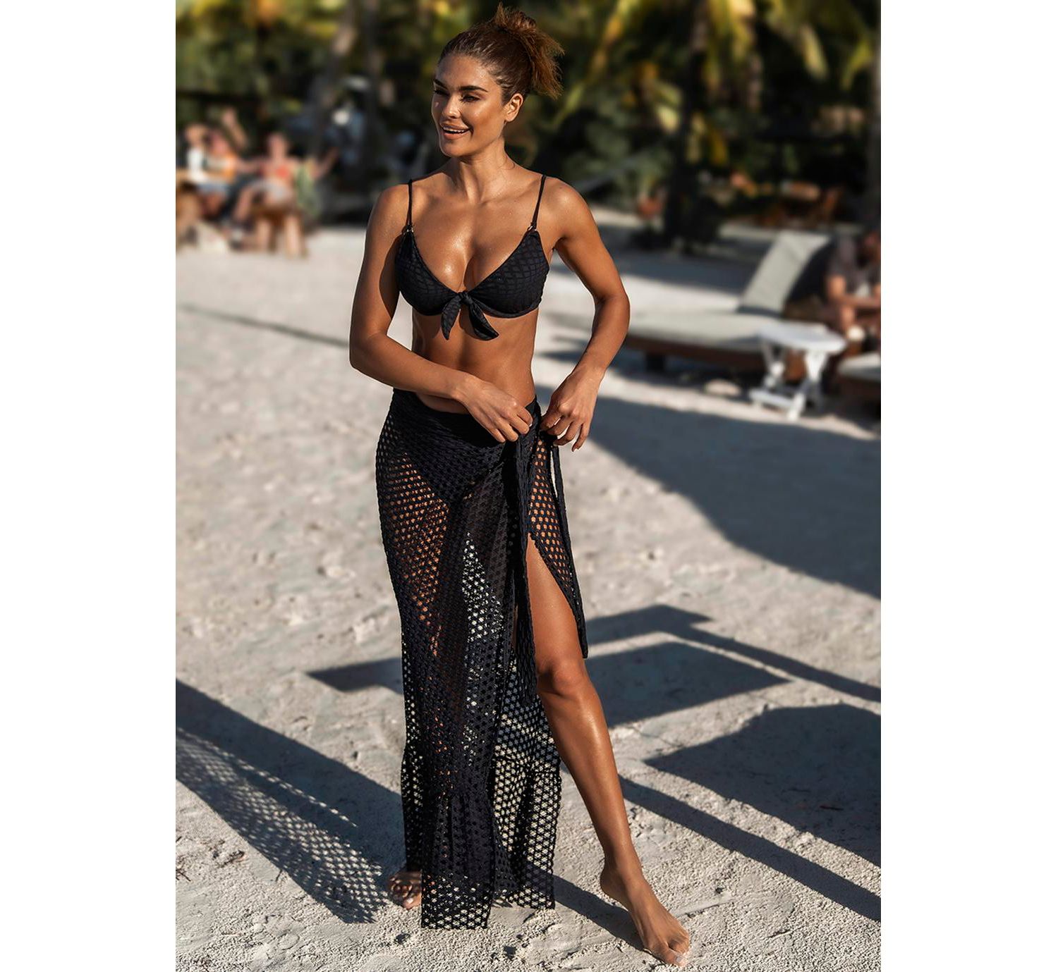 Women's Honeycomb Lattice Wrap Maxi Skirt Cover-up