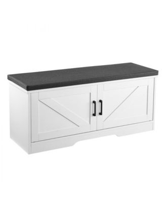 Wood, Linen, Foam, Fabric Padded Seat and Storage Shelf Entryway Shoe Rack Bench