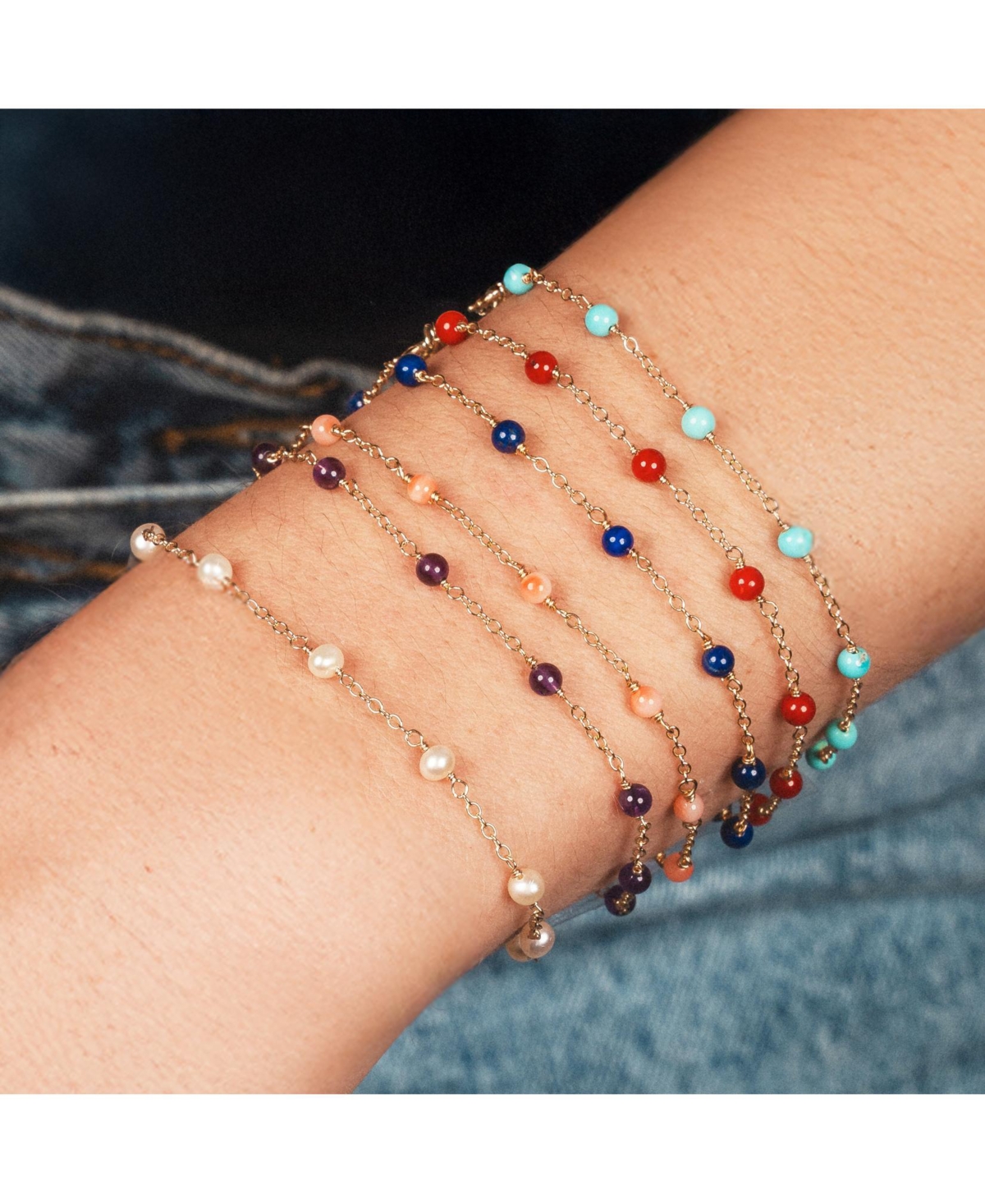 The Lovery Lapis Bead Chain Bracelet 14K Gold