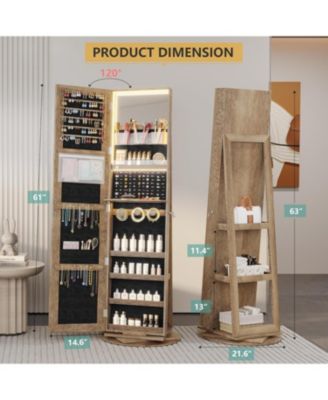 360&deg; Swivel Jewelry Full-Length Mirror Cabinet with Lights