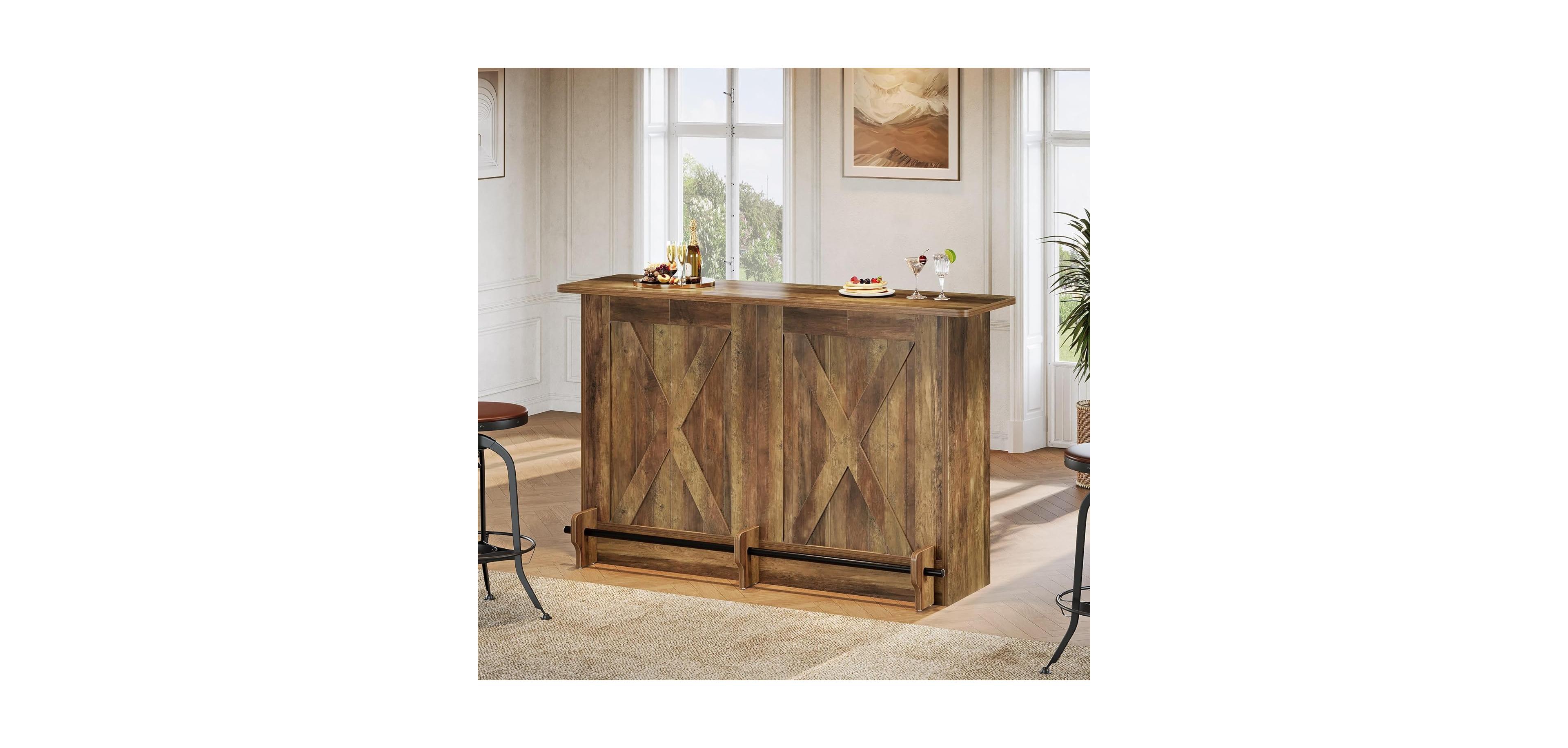 Tribesigns 2-Tier Kitchen Storage Island, 63-Inch Bar Cabinet, Brown