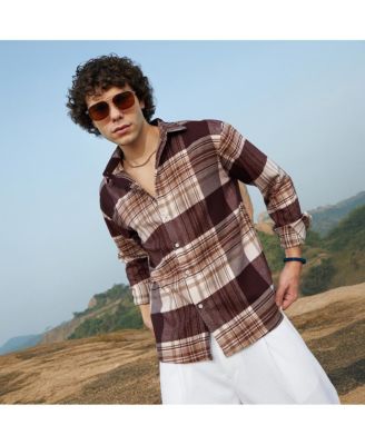 Men's Mocha Brown Plaid Oversized Shirt