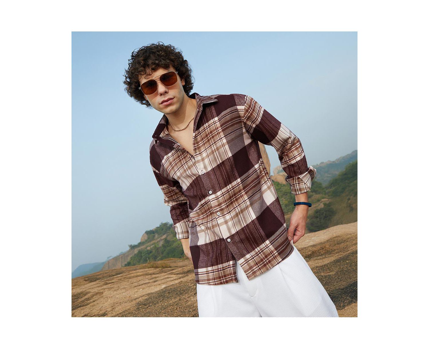 Men's Mocha Brown Plaid Oversized Shirt