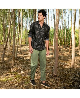 Men's Charcoal Grey Stamped-Foliage Shirt