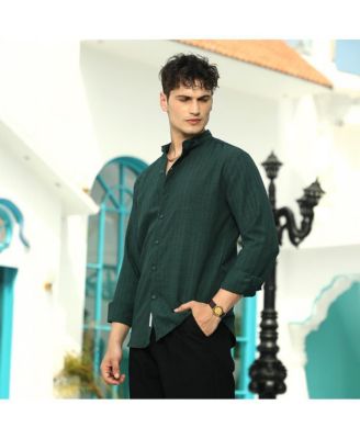 Men's Emerald Green Pinstriped-Tactile Shirt