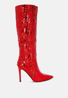 Womens Sitarah Sequin Embellished Metallic Long Boots