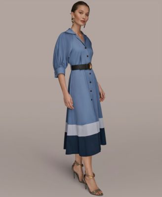 Petite Color Block Midi Shirt Dress