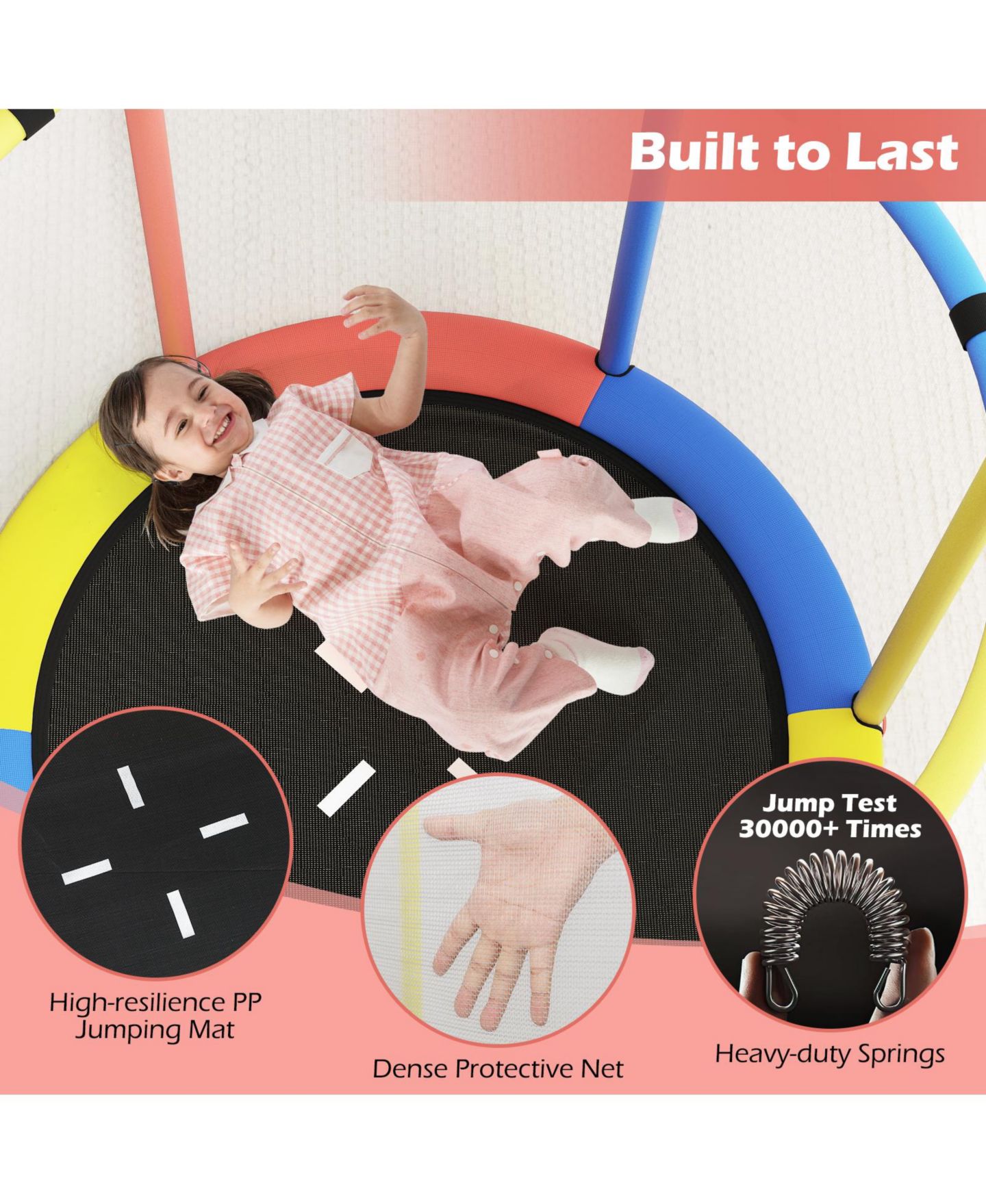 Детская игрушка HONGGE 6-in-1 Kids Trampoline with Basketball Hoop Gymnastics Bar, цвет: Красный — фото 3