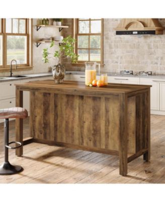 Kitchen Island with Storage, 59-Inch Large Farmhouse Stationary Island Table, Rustic Brown
