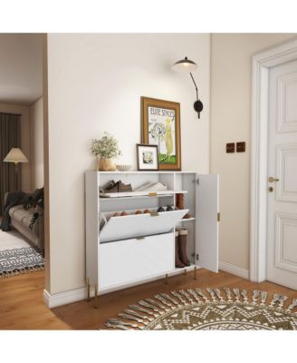 Shoe Cabinet Storage for Entryway, Modern Shoe Rack Cabinet with 3 Flip Drawers &amp; Side Cabinet