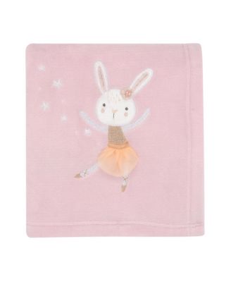 Tiny Dancer Pink Ballet Soft Fleece Bunny Applique Baby Blanket