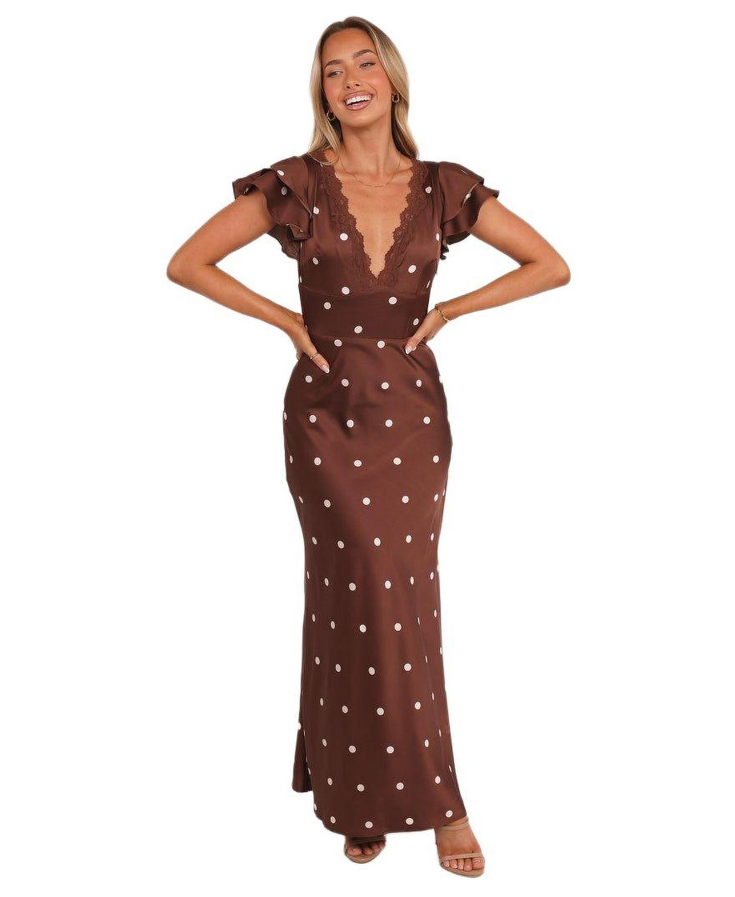Women's Brown Polka Dot Arella Maxi Dress