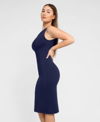 Women's Shapewear Sleeveless Boatneck Sculpting Midi Work Dress