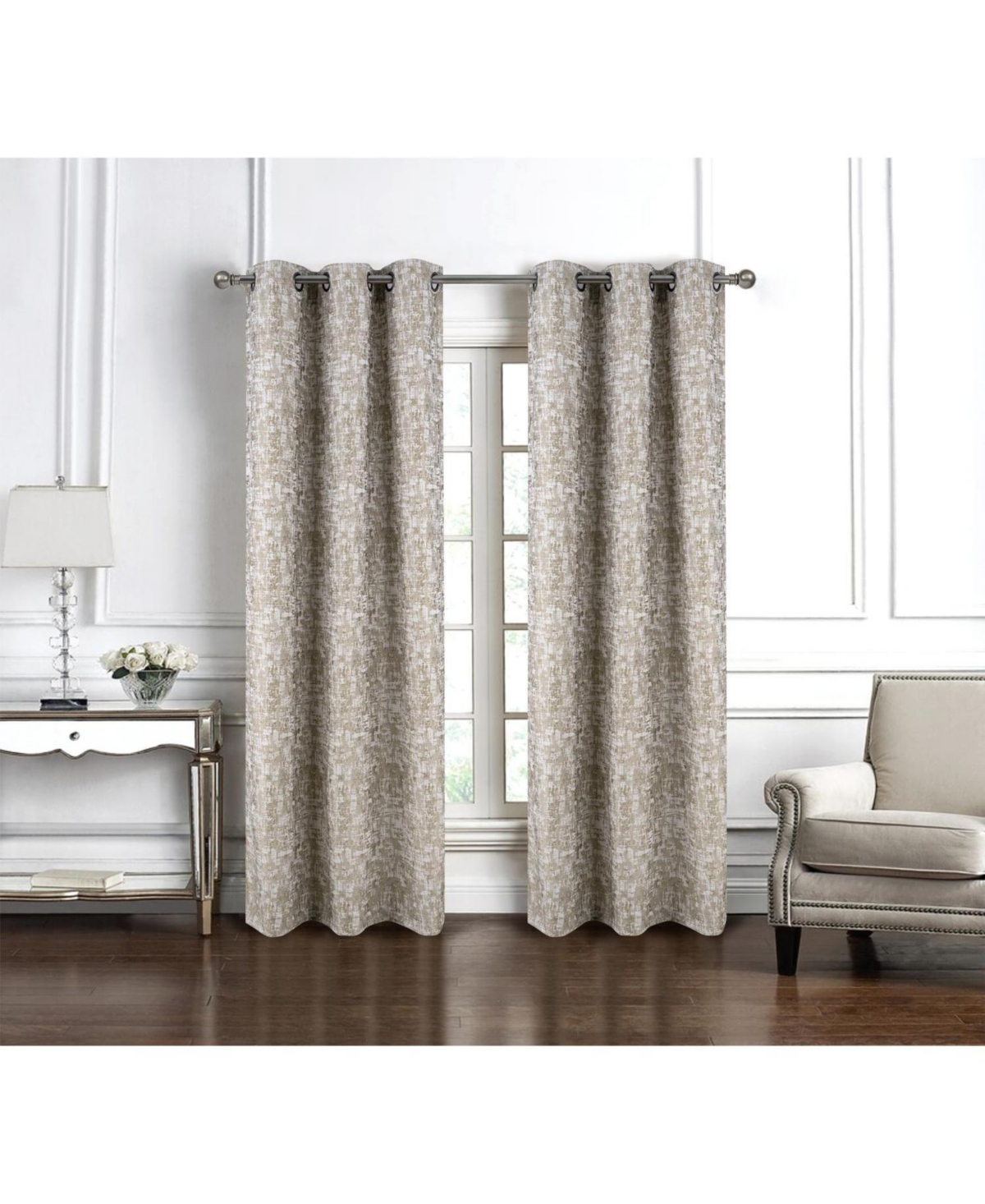 Rt Designer Collection Cambridge Jacquard 2 Pack Luxurious Modern Design Curtain Panel 36" x 84" Taupe