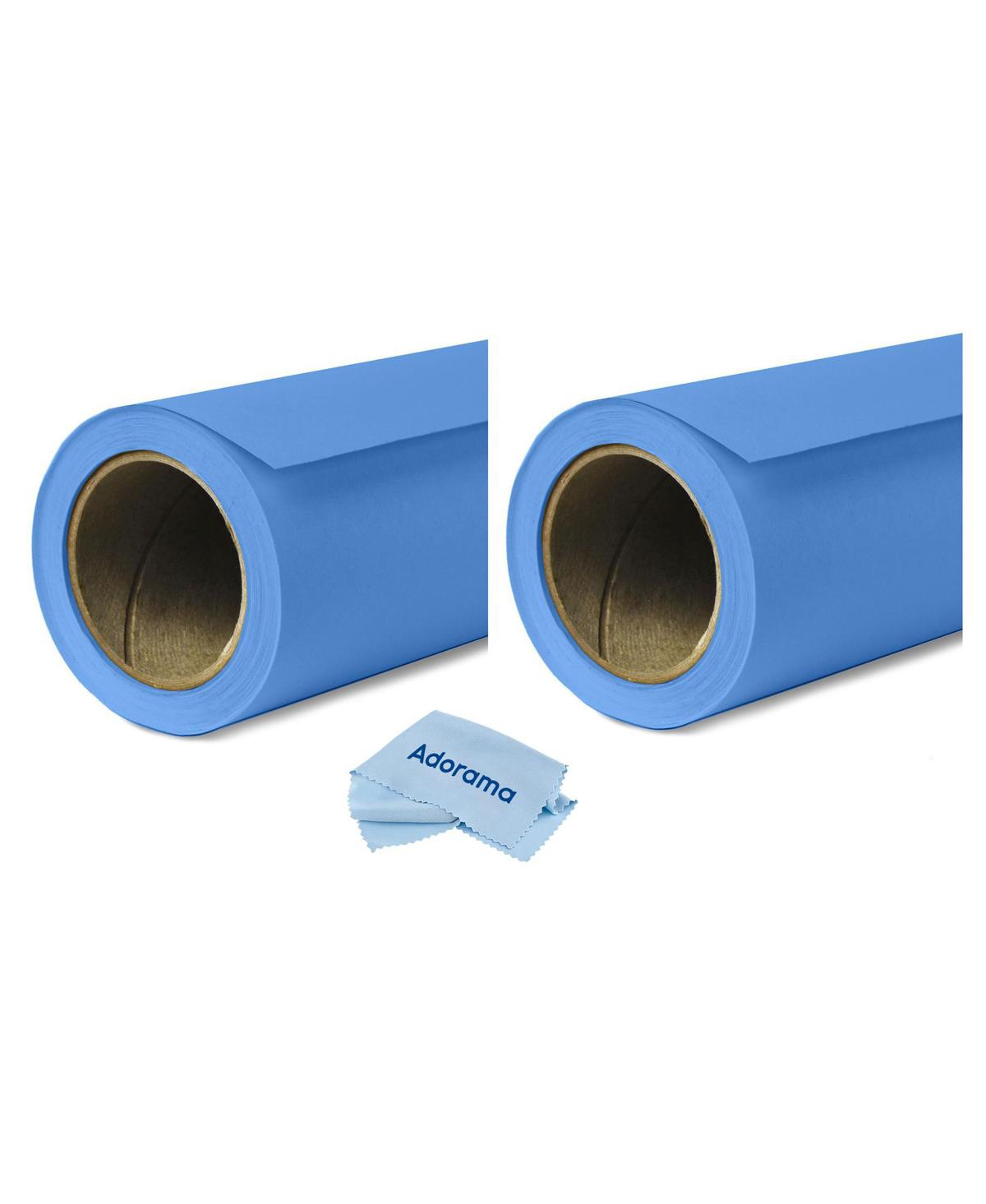 Savage 2 Pack Widetone Seamless Background Paper, 86" wide x 36' Studio Blue, #58 - With Microfiber Cleaning Cloth