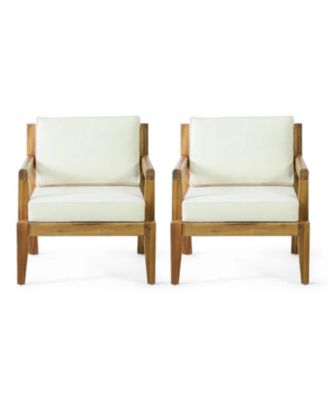 Acacia Patio Club Chairs (Set of 2), Teak Finish, Beige Cushions