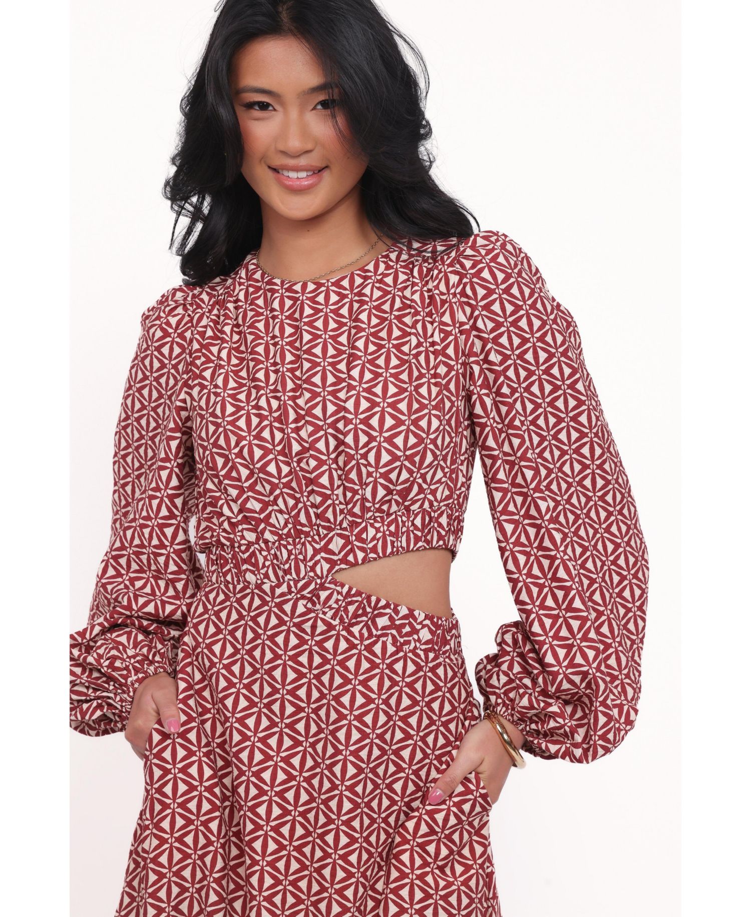 Women's Ginnee Puff Sleeve Cutout Midi Dress