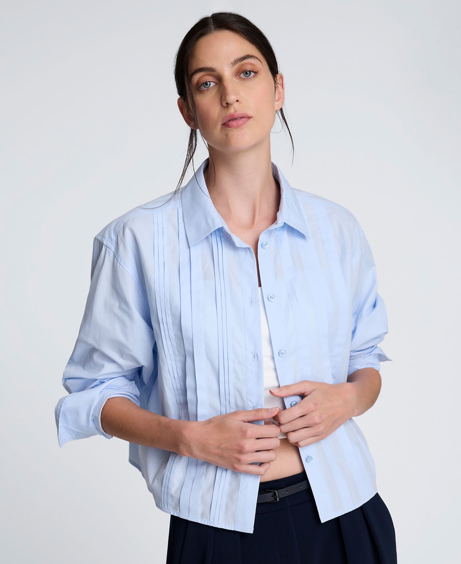 Women's Cropped Tuxedo Style Button Down
