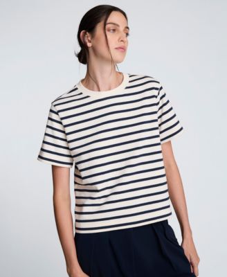 Kenneth Cole - Women's Crewneck Striped Boxy T-Shirt