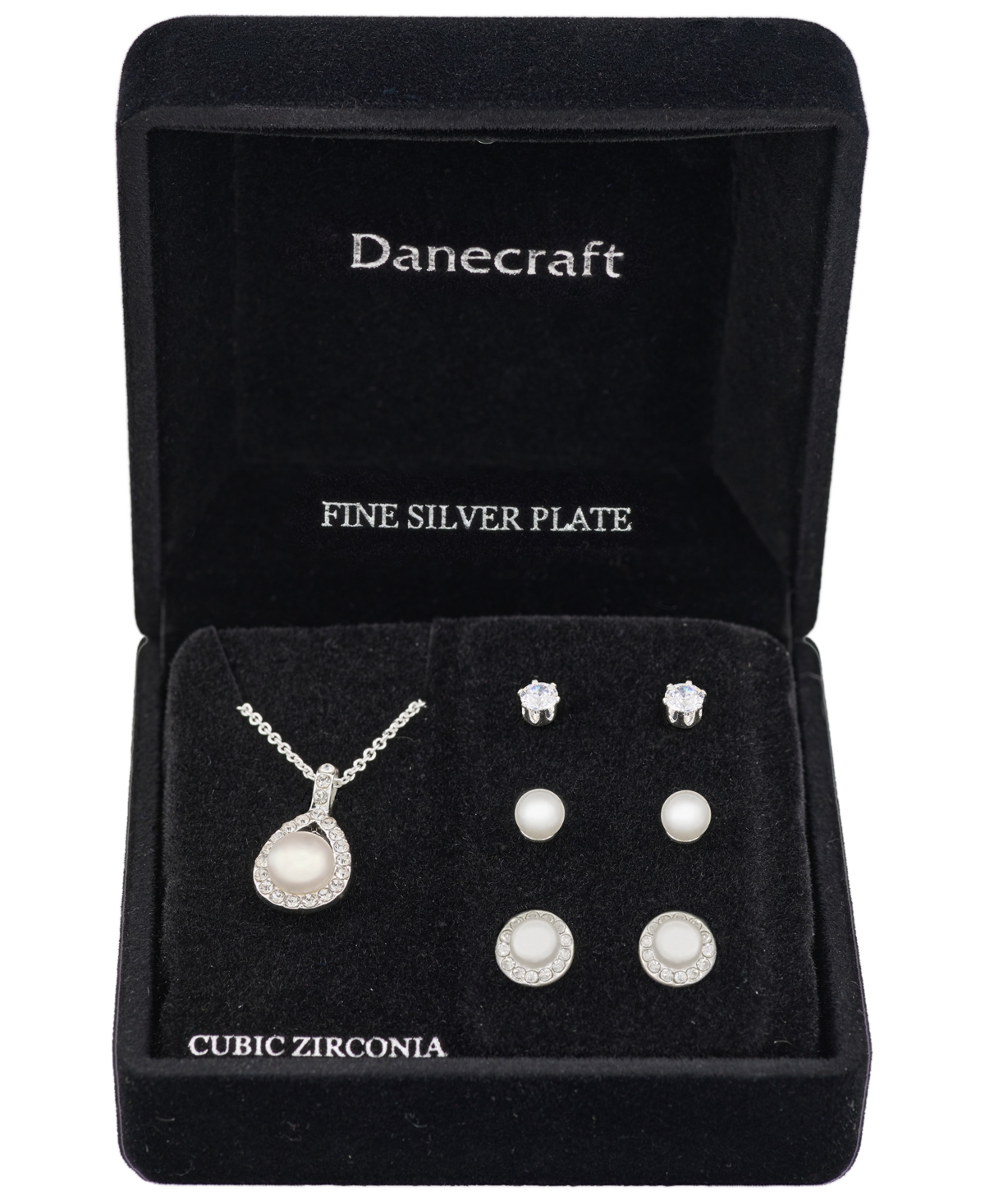 Giani Bernini Silver-tone Teardrop Mother Of Pearl Pendant Necklace And 3 Of Pair Earrings Set In Silver