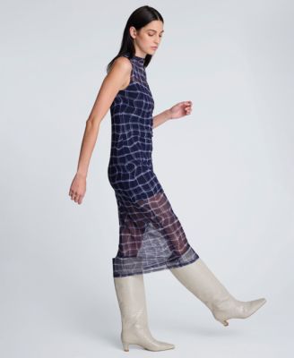 Women's High Neck Mesh Midi Dress