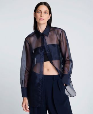 Women's Oversized Organza Long-Sleeve Top