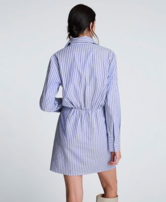 Women's Asymmetrical Striped Wrap Shirt Dress