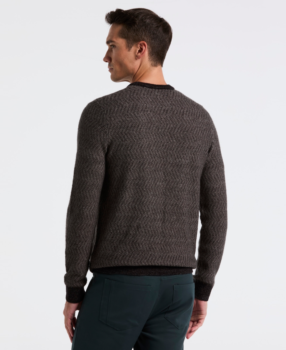 Perry Ellis Men's Herringbone Long-Sleeve Crewneck Sweater