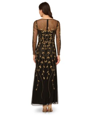 Petite Long-Sleeve Beaded Dress