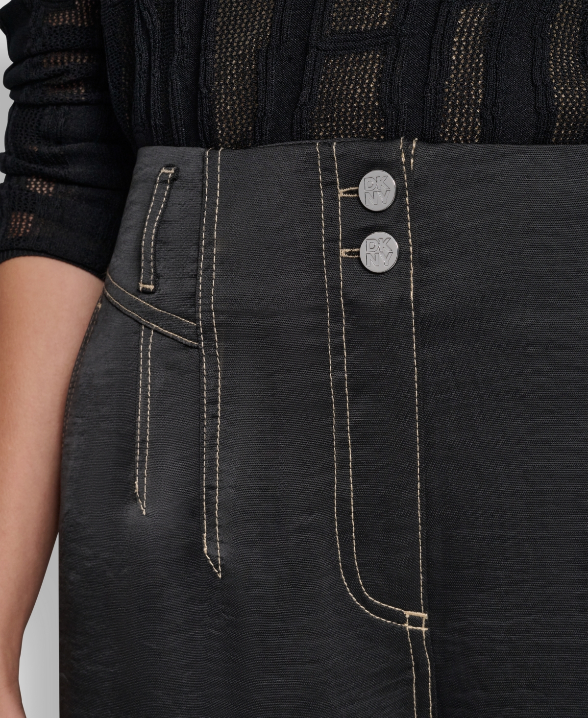 Dkny Women's Top Stitch Glazed Dressing Trousers In Black