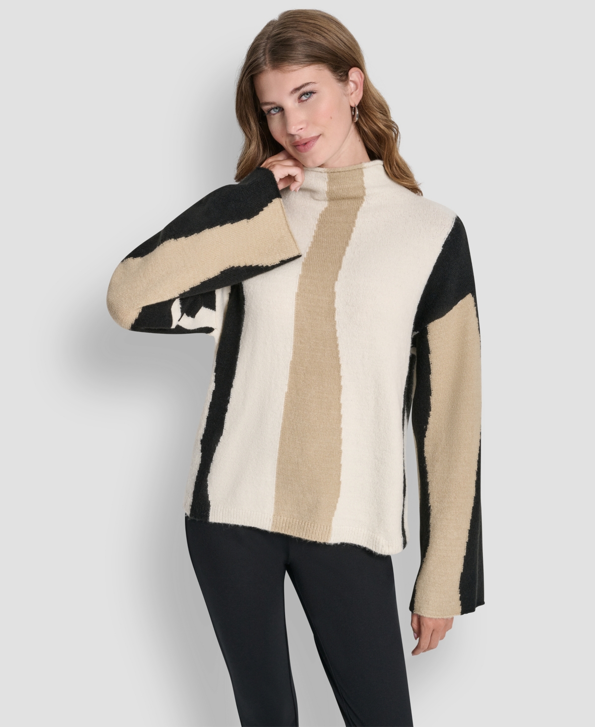 Dkny Women's Long-Sleeve Mock Neck Color-Block Sweater