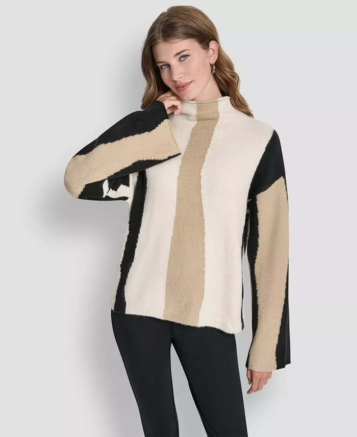 Women's Long-Sleeve Mock Neck Color-Block Sweater