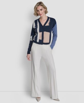 Women's Long-Sleeve Color-Block Cropped Cardigan