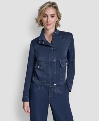 Women's Top Stitch Glazed High Mock Neck Dressing Jacket