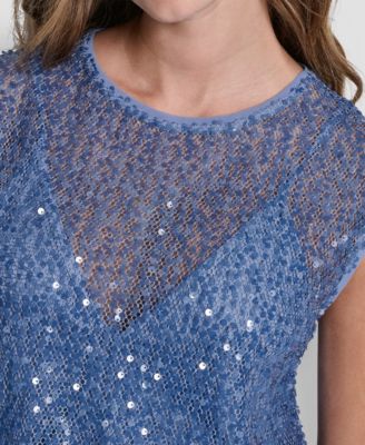 Women's Sleeveless Bubble Hem Sequin Knit Top
