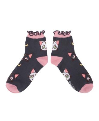 Women's Cosmic Symbols & Cats 3-Pair Lettuce Edge Casual Quarter Crew Socks