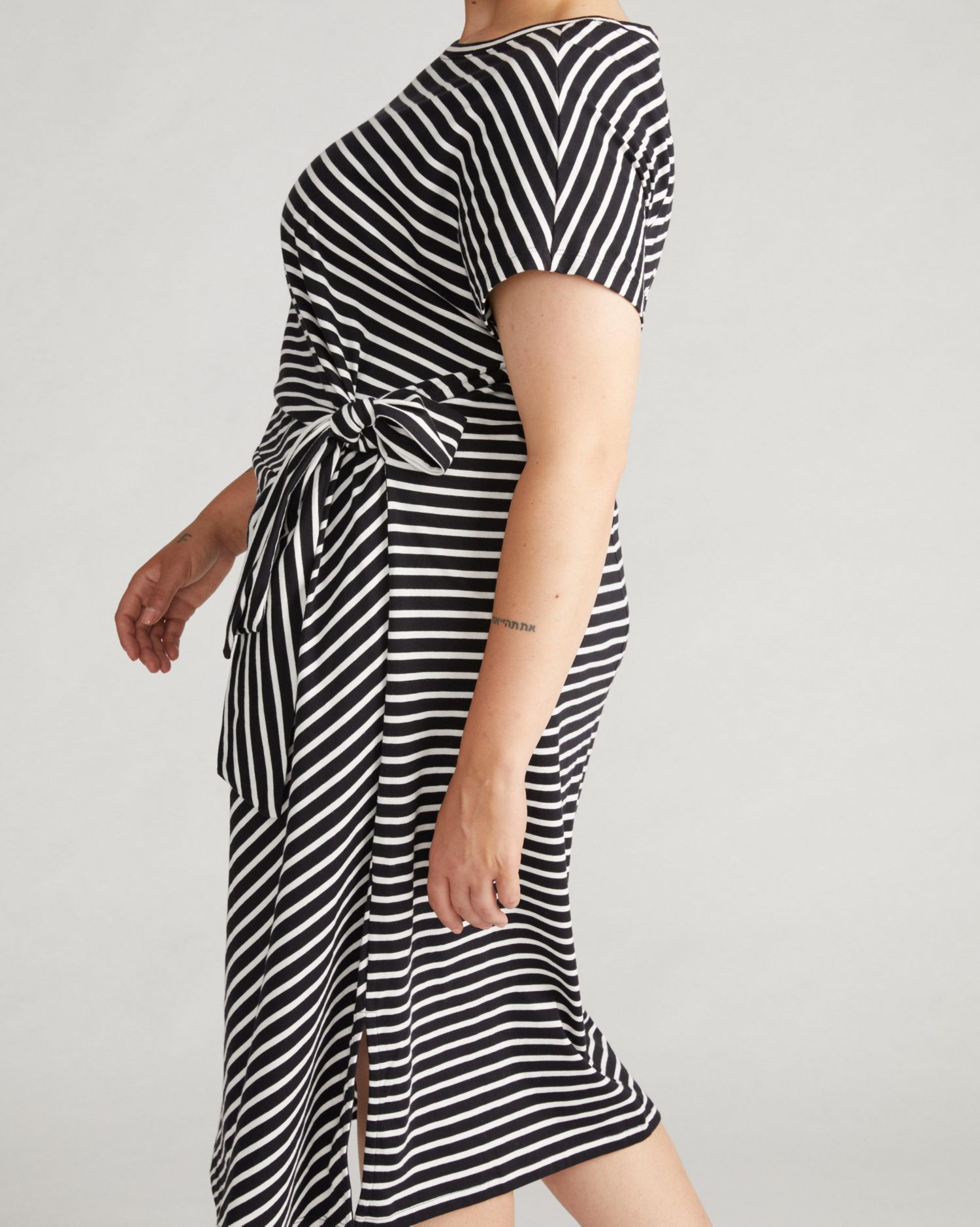 Plus Size Crescent Breton Stripe Knot Dress