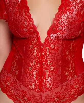Plus Lace Mesh Panel Bodysuit Lingerie