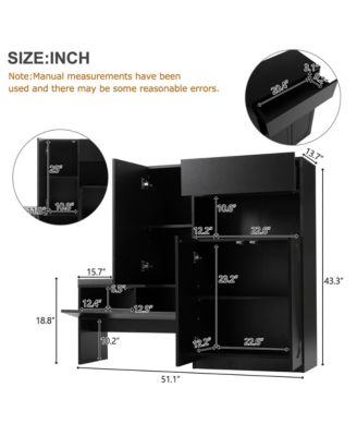 Shoe Storage Bench with Cushion Seat, Doors, and Shelves