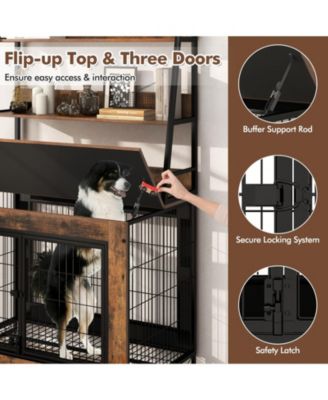 Dog Crate Furniture w/ Storage Shelves Industrial Dog Kennel w/ Flip-up Top