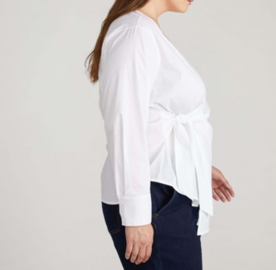 Plus Size Stretch Poplin Wrap Shirt