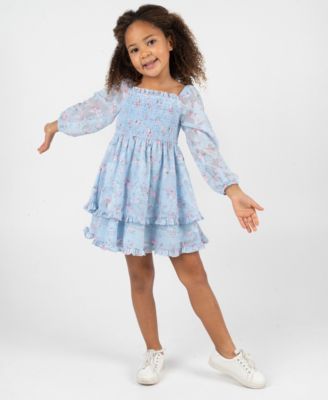 Girls' 2T-6X Floral Smocked Long-Sleeve Dress