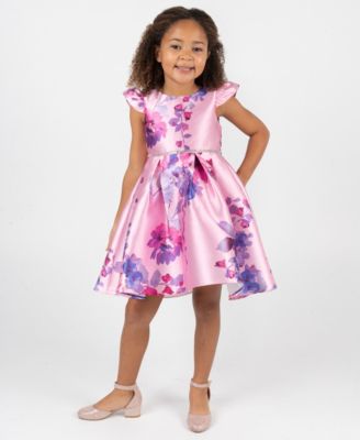 Rare Editions - Girls 2T-6X Printed Mikado Hi-Low Pleated Dress
