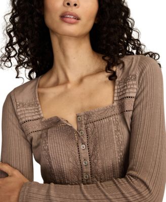 Women's Embroidered Peplum Long-Sleeve Top