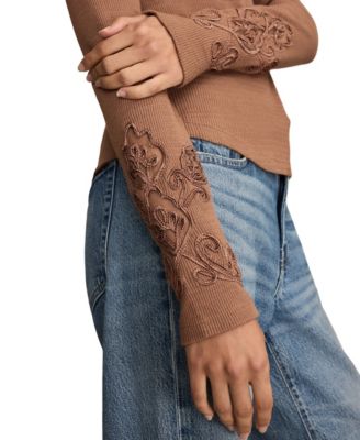 Women's Cutwork Notch Neck Top