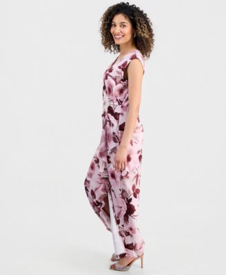 Petite Floral Print Sleeveless Gown