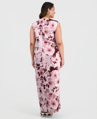 Plus Size Floral-Print Surplice-Neck Gown