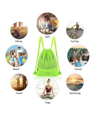 Drawstring Backpack String Bag Foldable Sports Sack with Zipper Pocket-Green