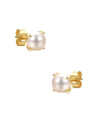 Toddler's 14k Gold Plated 5mm Pearl Solitaire Stud Earrings