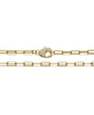 14K Gold Plated Cubic Zirconia Pave Clasp Paperclip Link Necklace